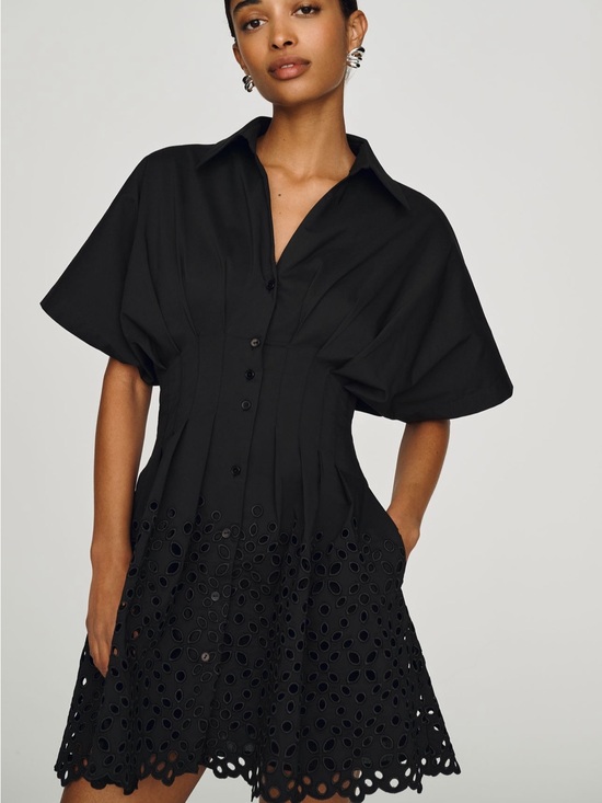Anthropologie Dresses & Skirts - Anthropologie Black Eyelet-Trim Fit-and-Flare Shirt Dress
